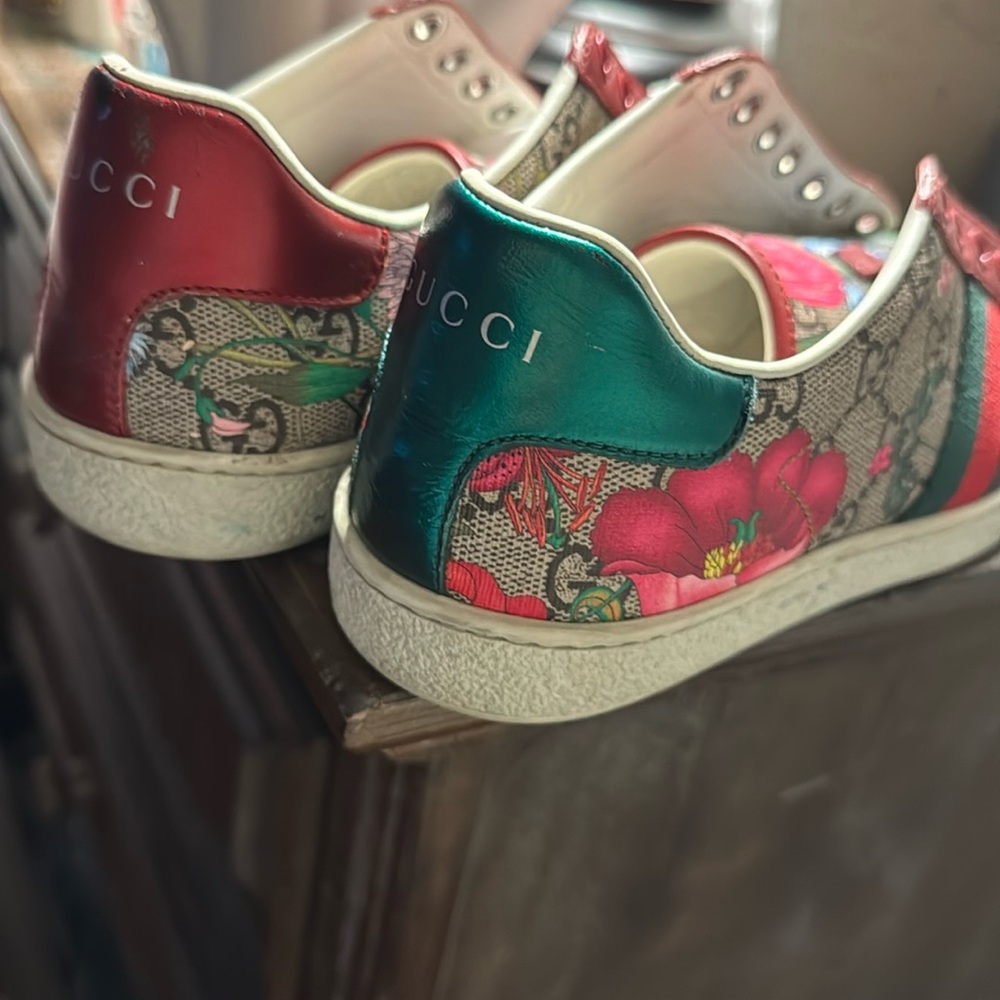 Gucci Red and Teal Floral Sneakers